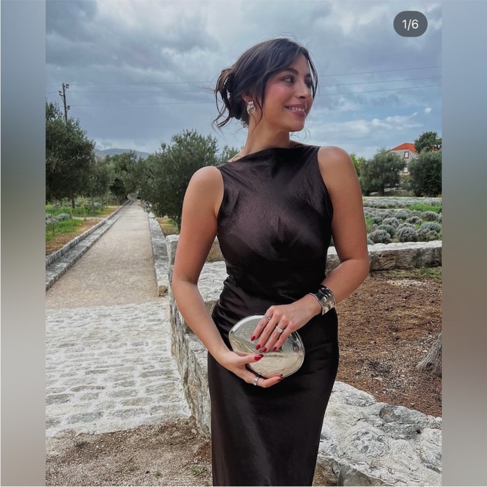 ZARA WRINKLED SATIN EFFECT DRESS - Picture 6 of 15